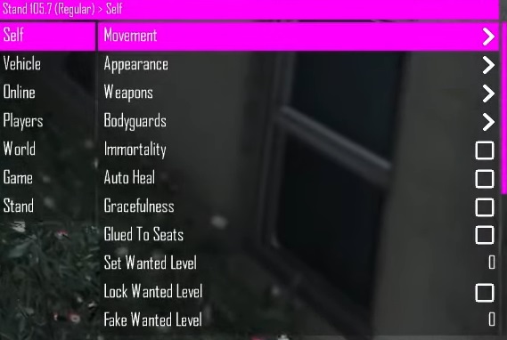 Stand Mod Menu main screen GTA 5